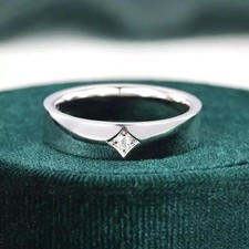 Wedding Band 0.10Ct Round Cut Diamond 14k White Gold Over Solitaire Ring Size R