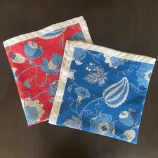 Table Toppers Pair of Handmade Linen Floral Blue  Red  26"x26"