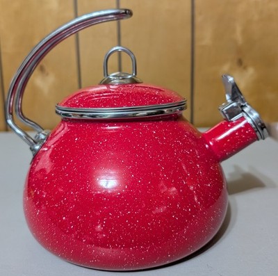 Crofton 2.3 Qt. Red Speckled Enamel Tea Kettle