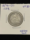 1876-CC Seated Liberty Quarter 25c Coin VF Nice Detail, Light Grey Toning