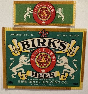 Birk’s Beer From Birk Brewing Beer Label Chicago IL Illinois IRTP