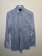 Men s Stafford Blue Checkered Travel Dress Shirt Button Down S Size 14-14 1/2