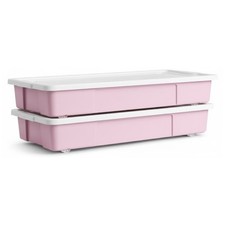 2 Pack Plastic 47L Pink Underbed Storage Box with Lid Perfect Smooth Wheels
