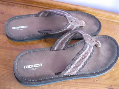 Collection by Clarks Flip Flop Sandals UK8 Toe Post brown Woven Strap, Flats - Image 1 of 4