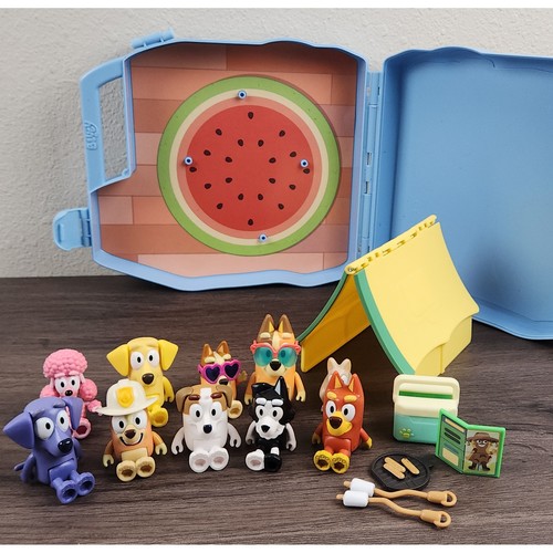 Bluey & Friends Camping Lot of 17 Jean Luc Mackenzie Winton Tent Caravan Case