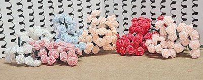 Vintage Wang s Intl Opalescent Satin Mini Ribbon Rose Bunches - 16 Piece Lot NEW