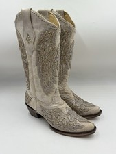 A3571 Corral Ladies Angela White Glitter Wing  Cross Studded Boots Size 8.5 M