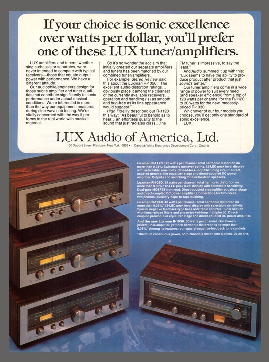 Vintage Audiophile AD 1978 Advertising LUX Audio Tuners Amplifiers Luxman Series
