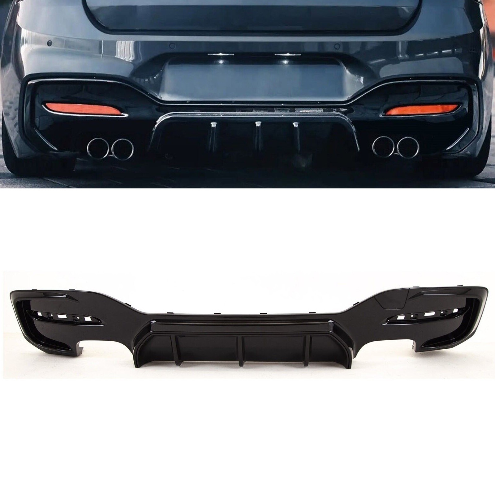 Gloss Black Rear Bumper Diffuser Quad Exhaust For BMW 1 Series F20 F21 LCI - Image 2