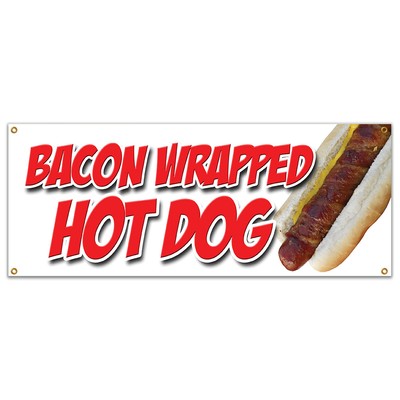 BACON WRAPPED HOT DOG BANNER SIGN texas tommy cheese deep fried stick