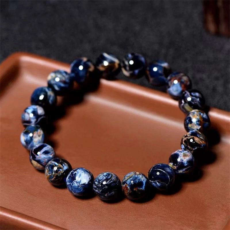 10mm Collection Grade 5A Natural Blue Pietersite Beaded Bracelet Cat Eye Effect - Image 4 of 4