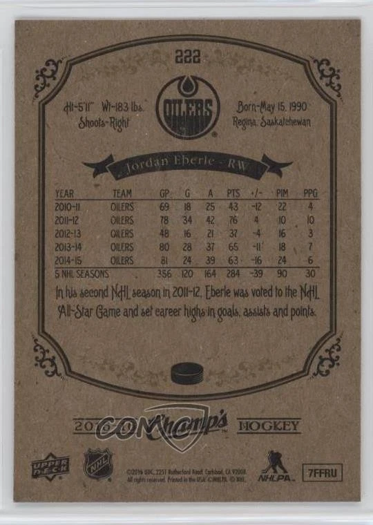 2015-16 Upper Deck Champ's Short Prints Jordan Eberle #222 - Image 2 of 2