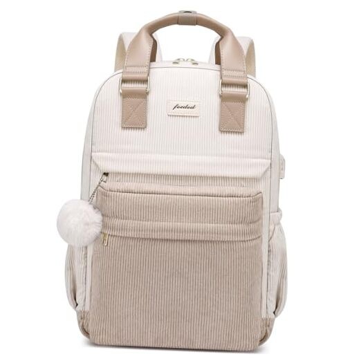 Girls Casual 15.6 Inch Laptop School Backpack in Beige Khaki