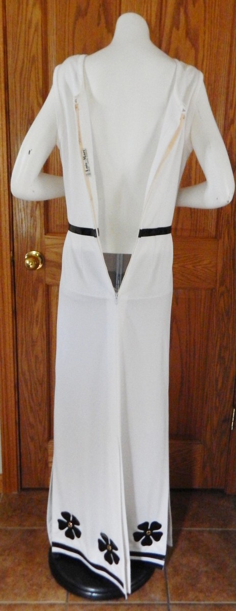Vtg 1970s French Designer Luis Marie White Sleeveless Maxi Dress Floral Size S View 4