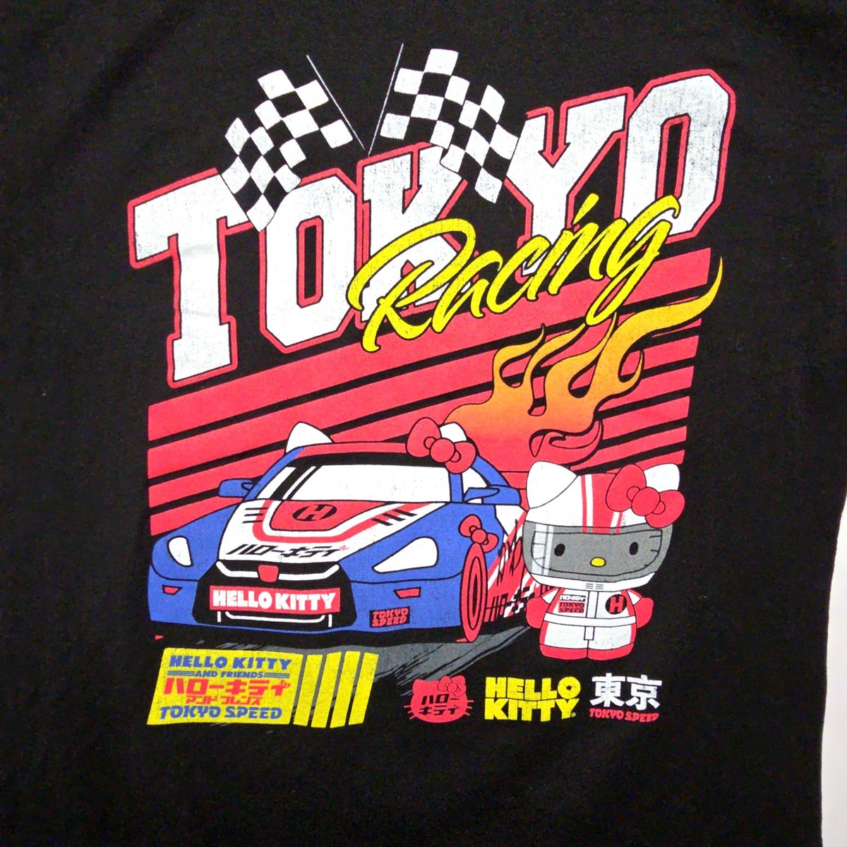 Hello Kitty Tokyo Racing Graphic Tee Mens Black L Cotton Sanrio