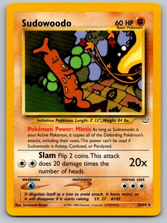 Sudowoodo 26/64 Rare Neo Revelation Pokemon Unlimited Near Mint