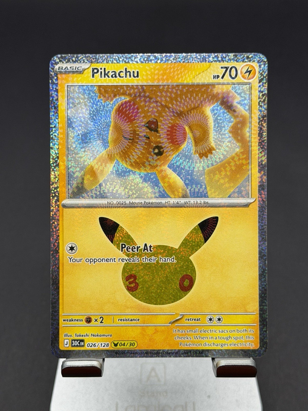 Pikachu 026/128 HOLO 30th Celebration Anniversary Pokemon Stamp English 04/30 EN