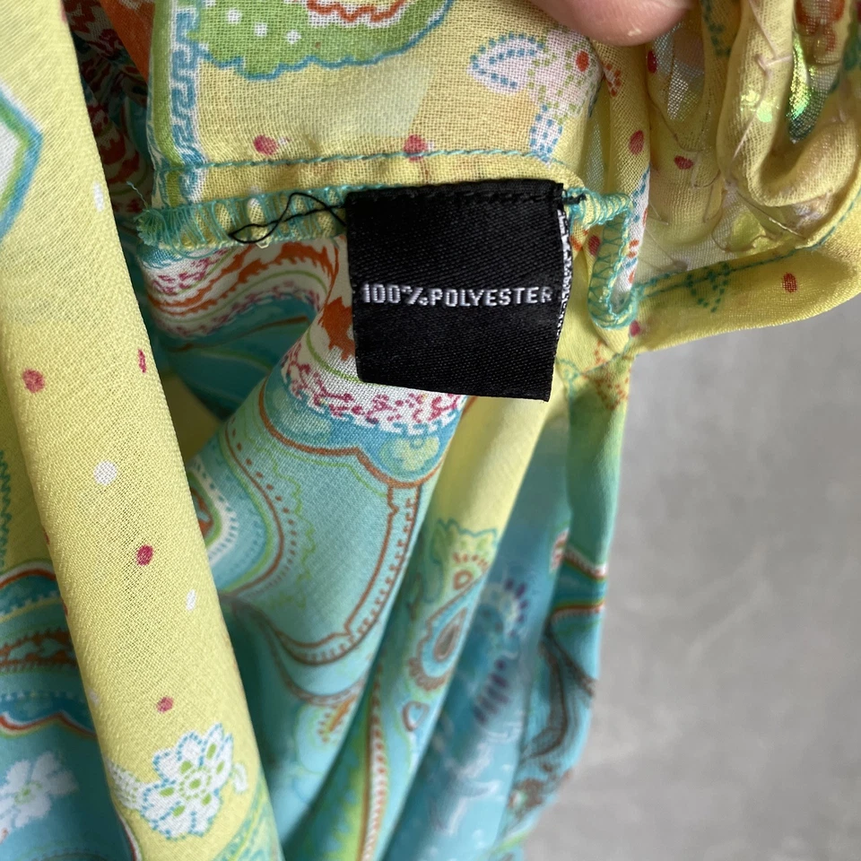 Blusa Top Túnica Dimri Mujer Azul Amarillo Paisly Mediana Poliéster Manga 3/4 V Foto 3 de 4