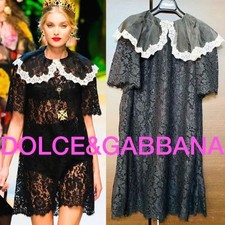 Dolce Gabbana Cotton All Lace Short Sleeve Flared Mini Dress Sz 40 Black Italy