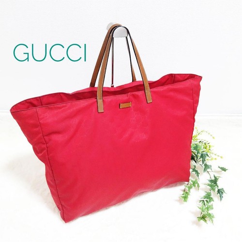 GUCCI GG Nylon Large Tote Bag Red Authentic Designer Handbag