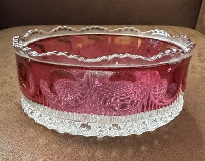 Manhattan Glass ruby rose cranberry glass flashed vanity powder Jar candy dish