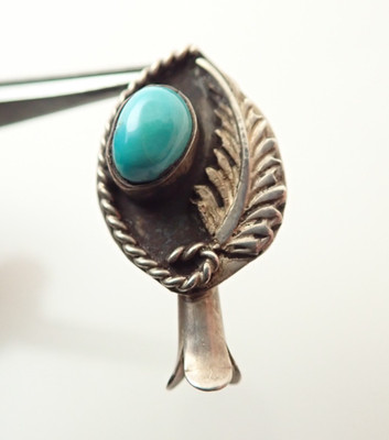 Vintage Navajo Turquoise Squash Blossom Feather Sterling Silver Necklace Pendant