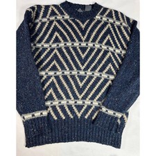 VINTAGE 80s 90s Liz Wear Wool blend Chevron Cropped Sweater Size Medium holiday