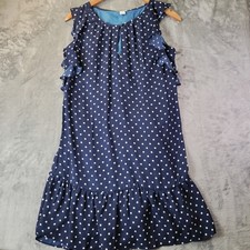 J.Crew Navy Blue Polka Dot Ruffle Shift Dress Small Sleeveless Flounce Hem Mod
