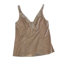 Vtg Vassarette Camisole Sz 34 Lace Trim Slip Tank Nude Beige Boho Retro Layering