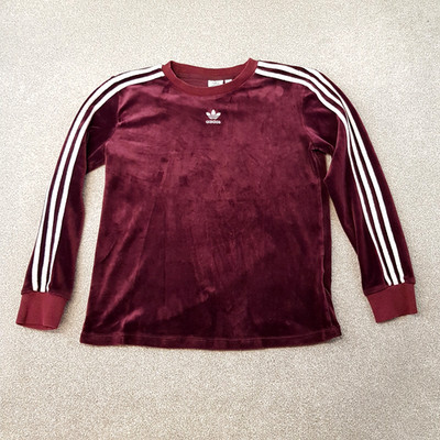 Adidas Womens Sweatshirt 8 Burgundy Jumper Pullover Velour Originals Trefoil SST