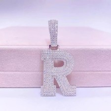 2Ct Lab Created Diamond Round Letter Custom Pendant 14K White Gold Plated Silver