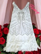 *0466 sequin fringe flapper dress women Large