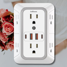 6 Outlet Extender Surge Protector Multi Plug Wall Adapter USB Charger Ports with