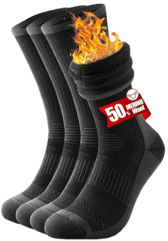 50% Merino Wool Thermal Socks 2 Pairs Size XL Breathable Cushioned NEW