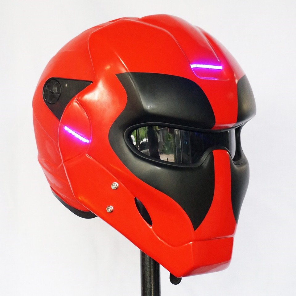 Custom Deadpool Red Helmet Chopper Bobbers For Motorcycle ( Approved DOT/ECE ) E - Foto 5