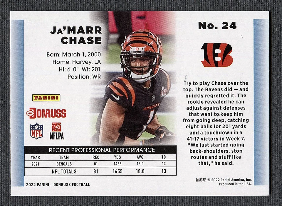2022 Donruss Retro 1992 #24 Ja'Marr Chase - Image 2 of 2