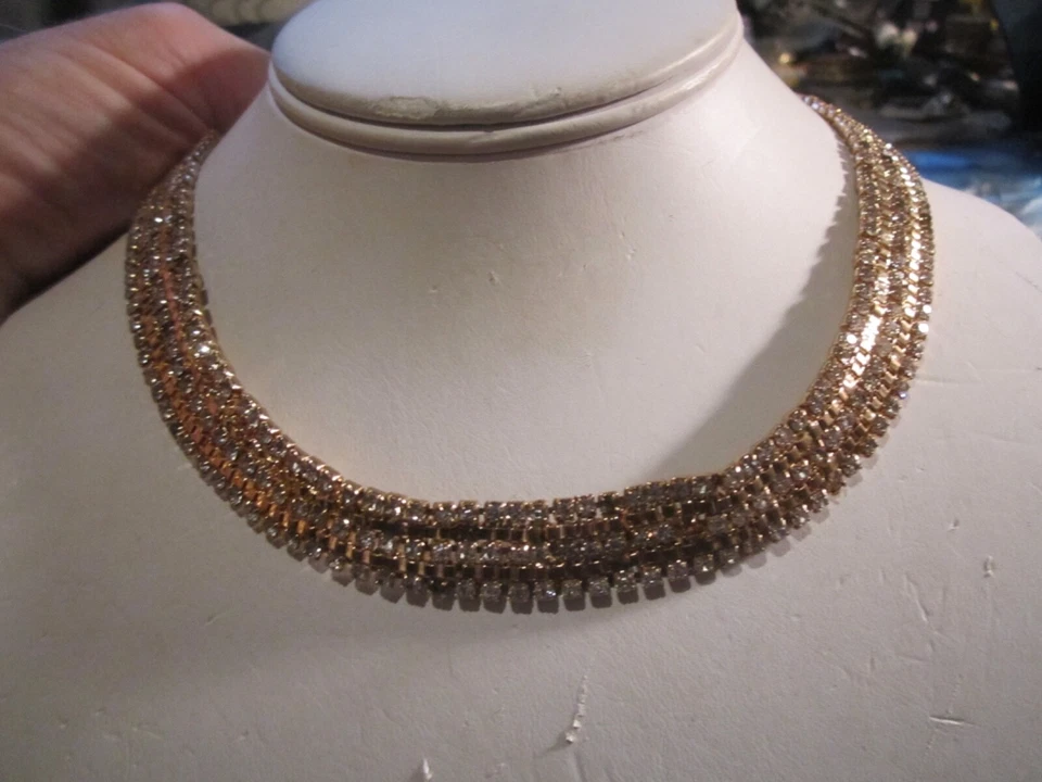 COLLAR CRISTAL VINTAGE - FILAS DE CRISTALES - 16" LARGO - BBA-45 Foto 3 de 3