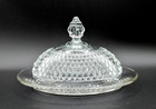 Indiana Glass Diamond Point Clear Oval Butter Dish & Lid - Crystal Glass - 9" L