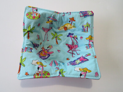 Microwave Bowl Cozy Reversible Flamingos and Pink Gingham