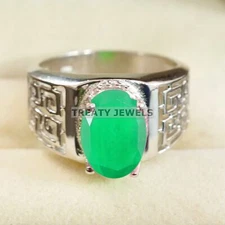 Emerald Oval Cut Gemstone With 925 Sterling Silver Ring For Men's #B19 *