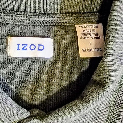 (L) Men's IZOD Long Sleeve Green Polo Shirt - Picture 3 of 6