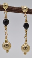 Be-174 14k Solid Gold Natural Black Onyx Bead Drop Earrings Be-174 14k Solid Gold Natural Black Onyx Bead Drop Earrings