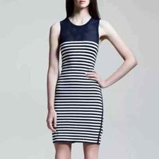 Rag & Bone Giselle Striped Sheath Dress Small Navy White Mesh Knit Sleeveless