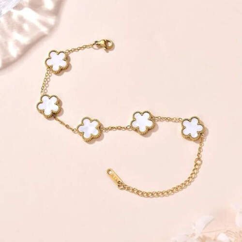 Lucky Clover Women's Hand Bracelets Double Sided Flowers Jewellery Gifts Stainle - Picture 36 of 38