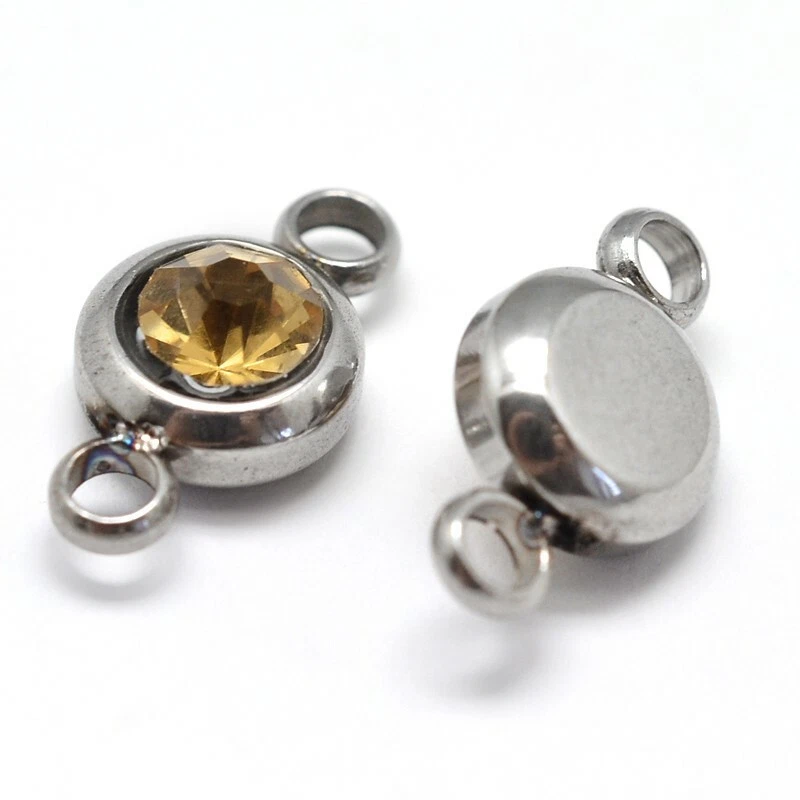 50 PIEZAS Colgantes Dijes Planos Redondos 304 Acero Inoxidable Circonita Cúbica Foto 2 de 4