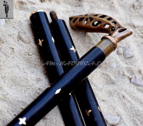 Bastón de madera antiguo estilo mango cabeza derby de latón victoriano bastón regalo - Imagen 2 de 4