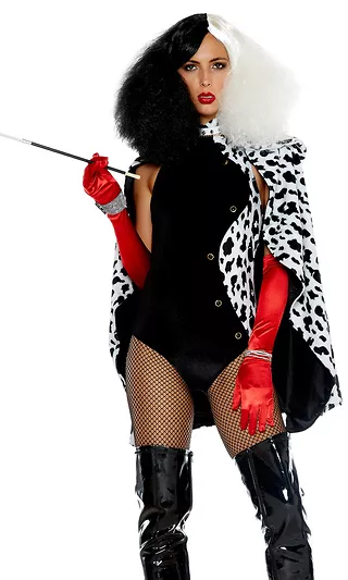 Sexy Forplay DeVilish Black White Bodysuit Cruella Villain Costume 4pc 556505