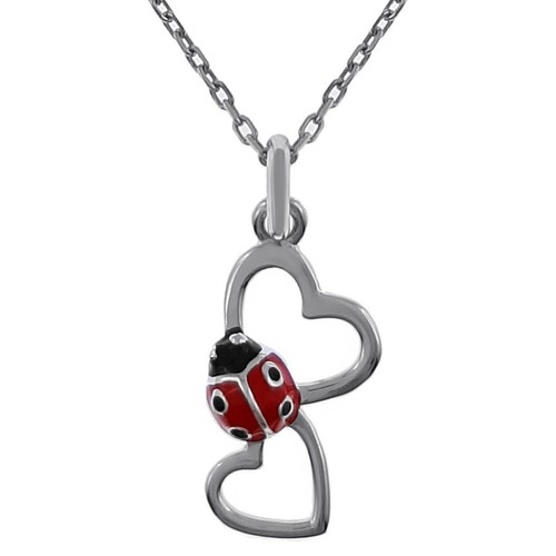 Pendentif enfant Coccinelle rouge en argent 925°/00 + chaîne rouge