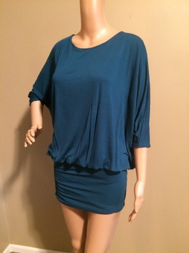 EXPRESS Teal Surplice Wrap Tie Back Jersey Dolman Slv Tunic Top Sz S (4-6) *EUC - Picture 2 of 3