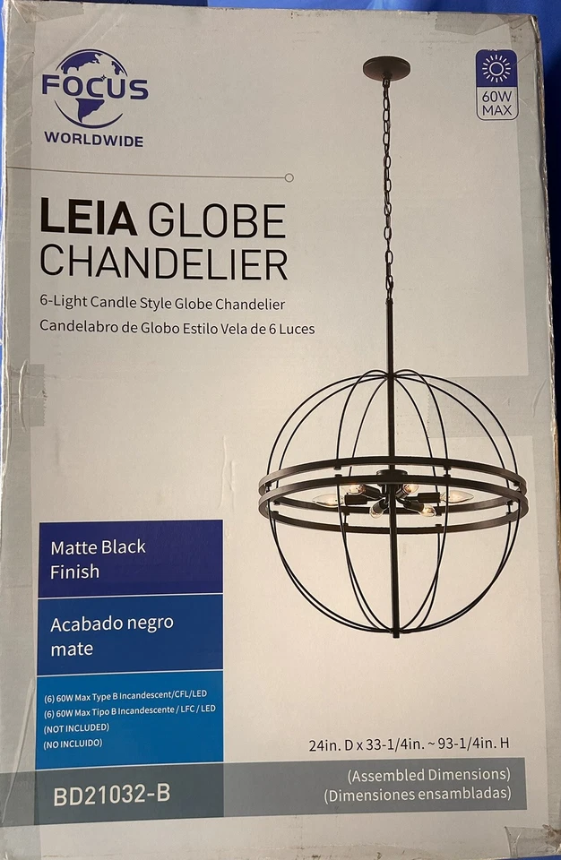 Leia 6-Light Matte Black Candle Style Globe Chandelier Foto 2 de 3